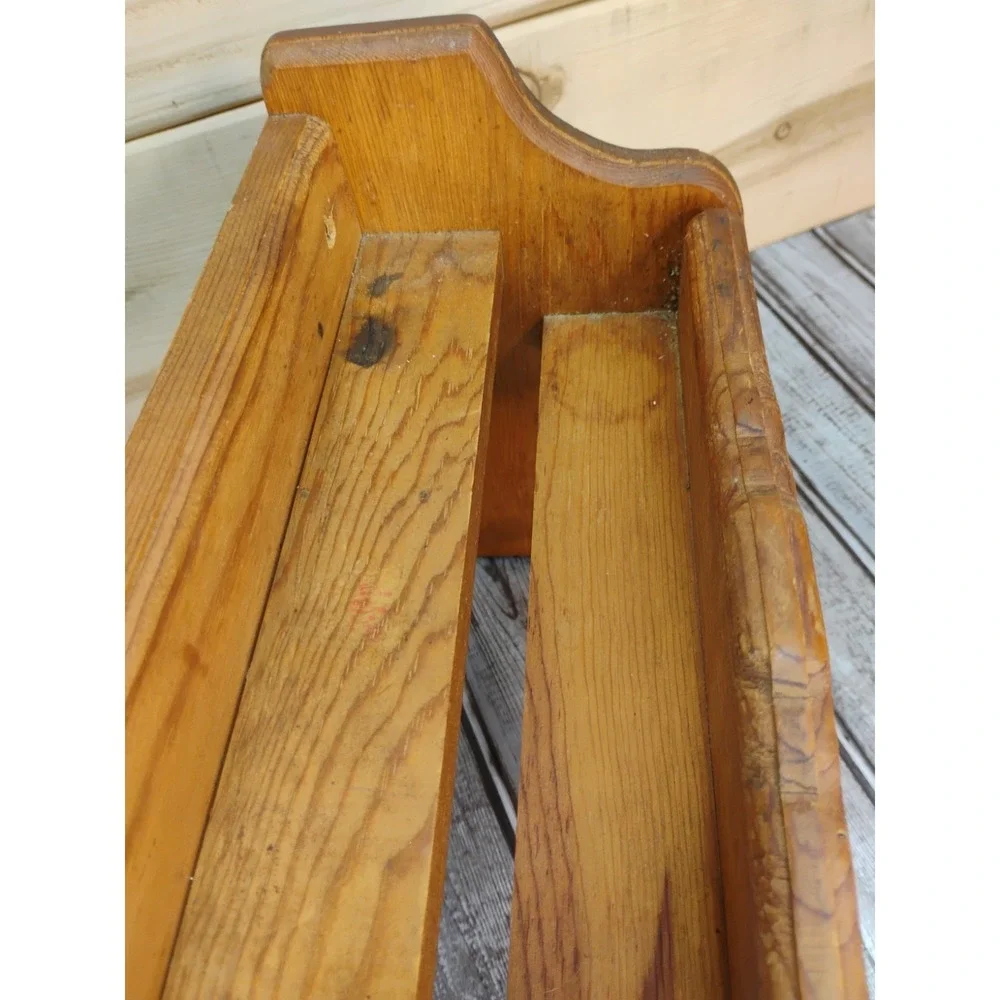 Wooden Wall Mount Shelf Paper Towel Holder Kitchen Folk Cottage Country Vtg
